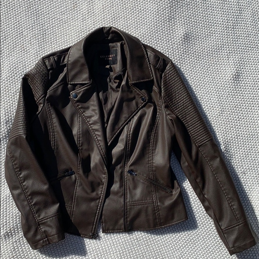Celebrity Pink Dark Brown Faux Leather Jacket